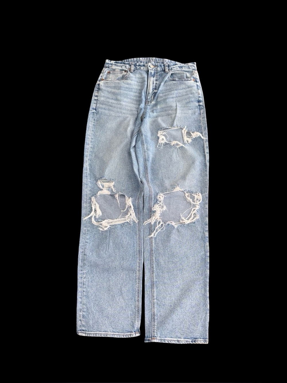 American Eagle Distressed Wide Leg Jeans Size 12 X-Long Light Wash High Rise